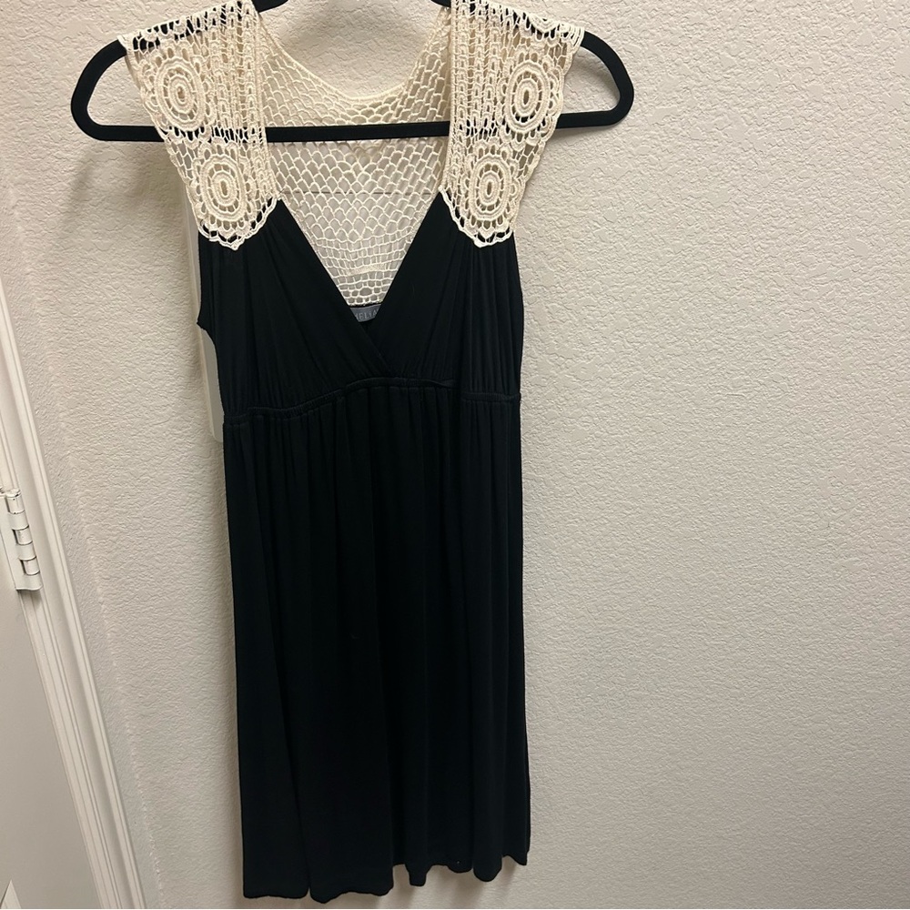 Women’s Black Dress with Cream Lace Shoulders